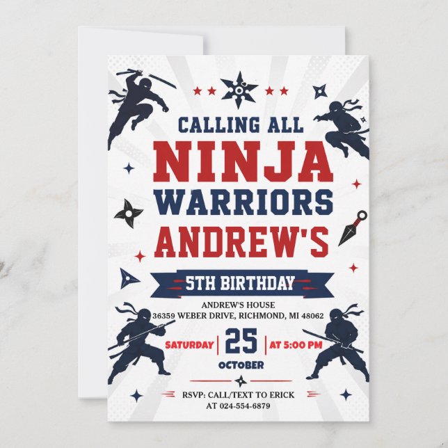 Convites Aniversário Ninja Moderno Pessoal (Frente)