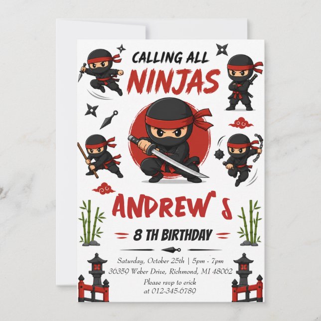 Convites Aniversário Ninja Pessoal (Frente)