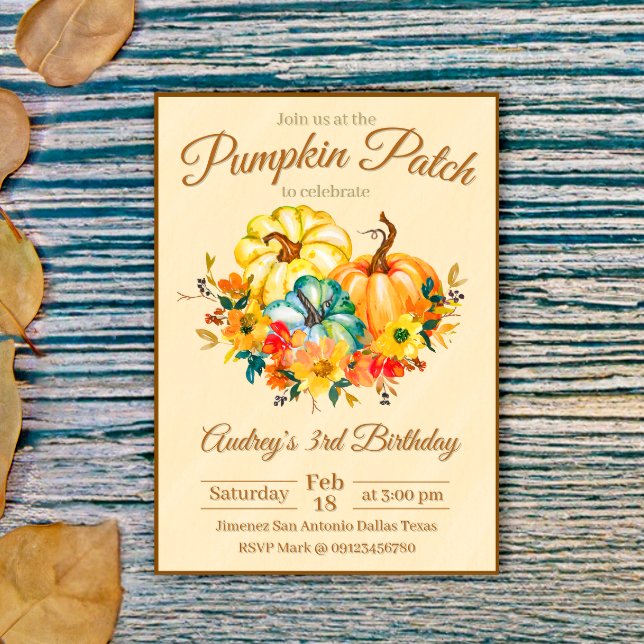 Convites Aniversário no Campo de Abóbora (Pumpkin Patch Birthday Invitation)