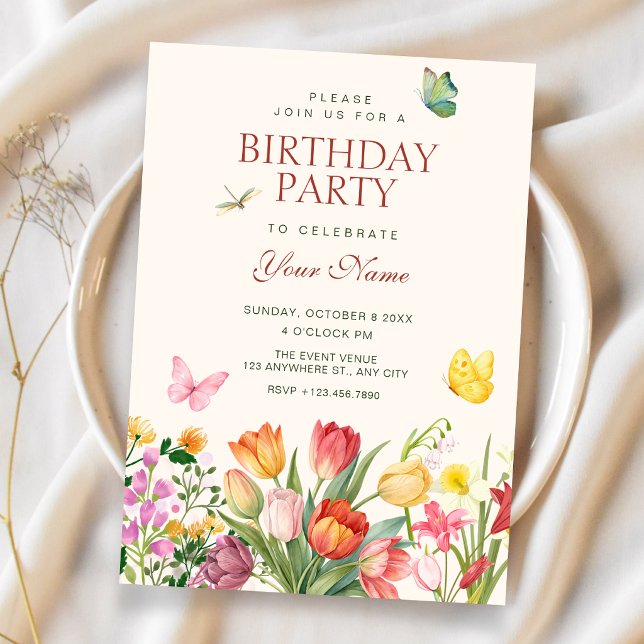 Convites aniversário no jardim floral (Criador carregado)