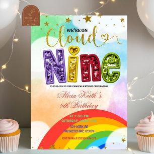 Convites Aniversário Nove Nuvem Arco-Íris Colorido