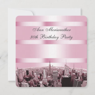Convites Aniversário NYC Etched Skyline 2 Rosa Preto