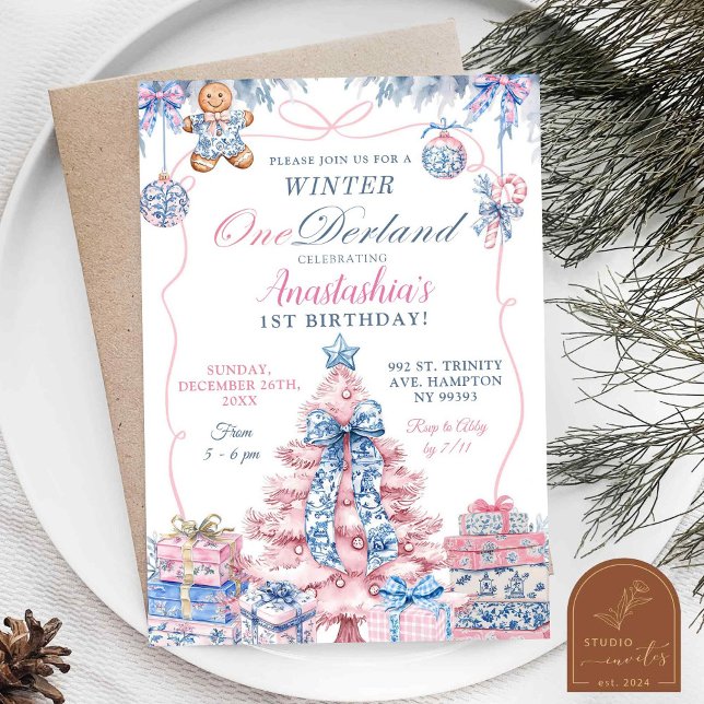 Convites Aniversário Onederland de Inverno Chinoiserie Coqu (Criador carregado)