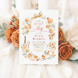 Convites Aniversário Outonal Caprichoso com Flores Desenhad