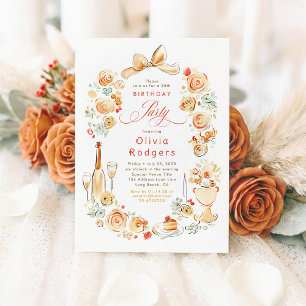 Convites Aniversário Outonal Caprichoso com Flores Desenhad