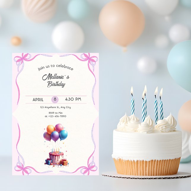 Convites Aniversário Pastel Rosa Elegante (Criador carregado)