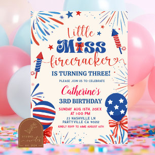 Convites Aniversário Patriótico Little Miss Firecracker