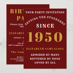 Convites Aniversário Personalizado 1950 Elegante Vermelho 