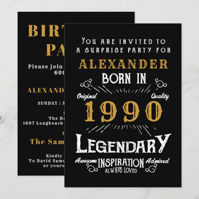 Convites Aniversário Personalizado 1990 Crie O Seu (Frente/Verso)