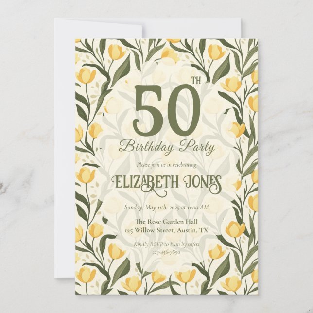 Convites Aniversário Personalizado com Tema de Tulipas (Frente)
