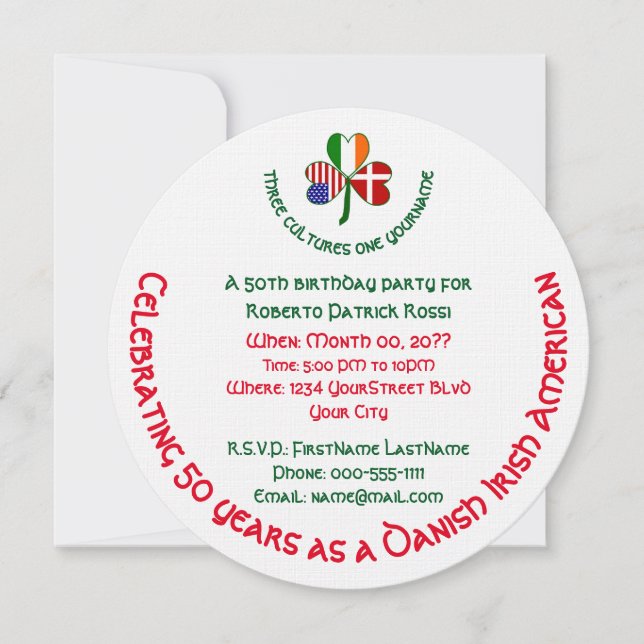 Convites Aniversário Personalizado com Trevo Irlandês Dinam (Frente)