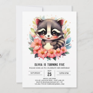 Convites Aniversário Personalizado da Rapariga Raccoon