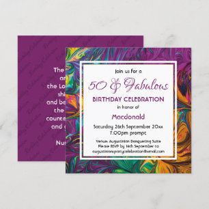 Convites Aniversário Personalizado de 50 E Abstrato Fabulo