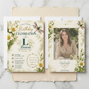 Convites Aniversário Personalizado de Dezembro com Flor de