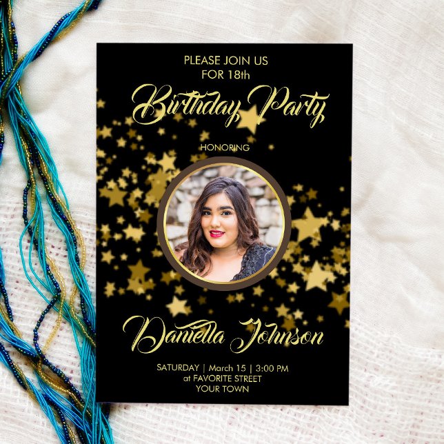 Convites Aniversário personalizado de fotografia do Glitter (Criador carregado)