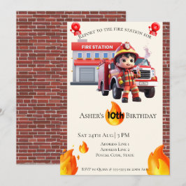 Convites Aniversário Personalizado de Menino Bombeiro 3D Fo