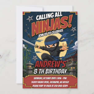 Convites Aniversário Personalizado de Ninja Guerreiro para 