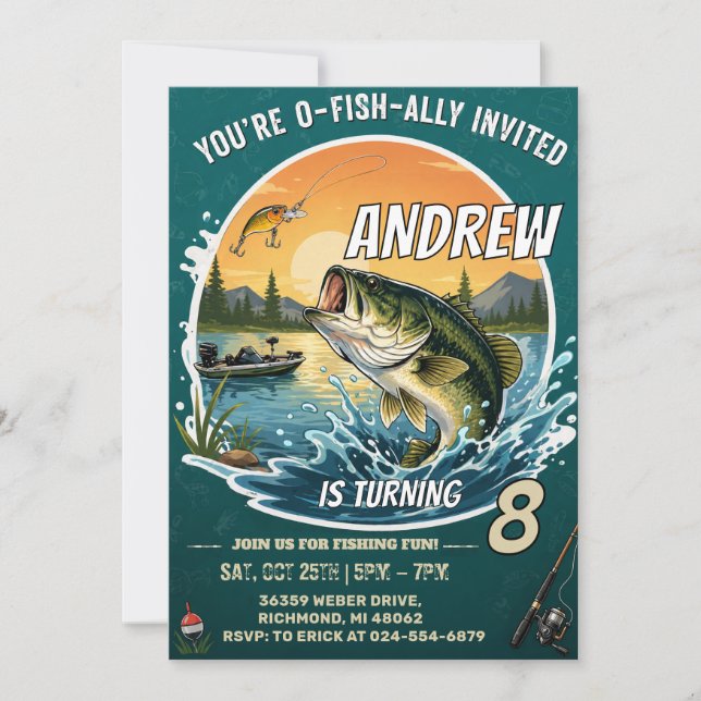 Convites Aniversário Personalizado de Pesca (Frente)