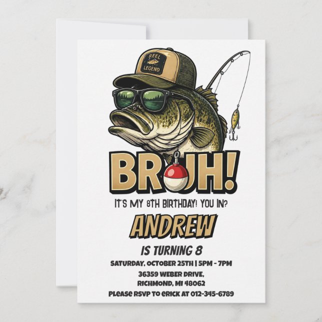 Convites Aniversário Personalizado de Pesca Bruh (Frente)
