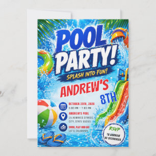 Convites Aniversário Personalizado de Piscina de Esportes c
