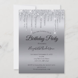 Convites Aniversário Personalizado do Glitter Silver