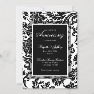 Convites Aniversário personalizado em damasco preto e branc