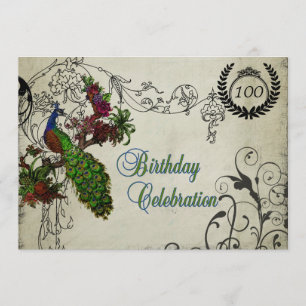 Convites Aniversário personalizado pavão do vintage o 100