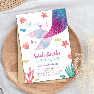 Convites Aniversário personalizável de Sereia Rosa-Rosa-Ros