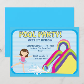 Convites Aniversário Personalizável do Partido da Piscina