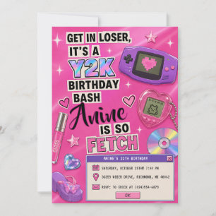 Convites Aniversário Pessoal Rosa Y2K