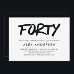 Convites Aniversário preto e branco moderno do marcador |<br><div class="desc">Este convite de festas moderno e mínimo do aniversário de 40 anos caracteriza o texto preto nervoso da caneta de marcador em um fundo preto.</div>