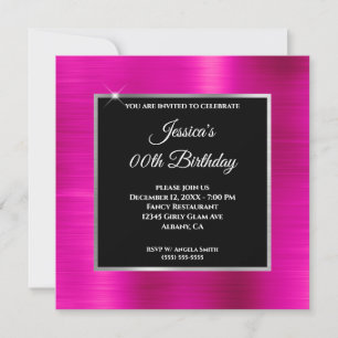 Convites Aniversário Preto e com Folha de Prata Rosa Vibran