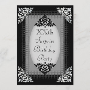 Convites Aniversário preto e de prata elegante da surpresa