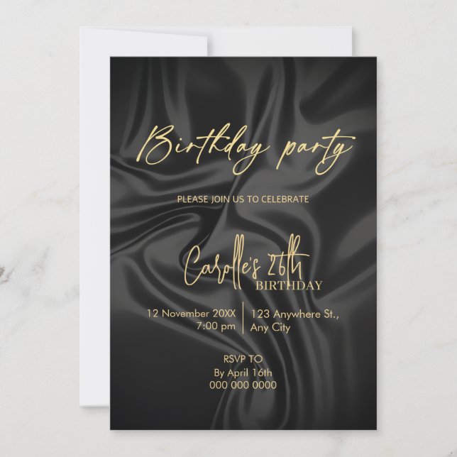 Convites Aniversário preto e dourado  (Frente)