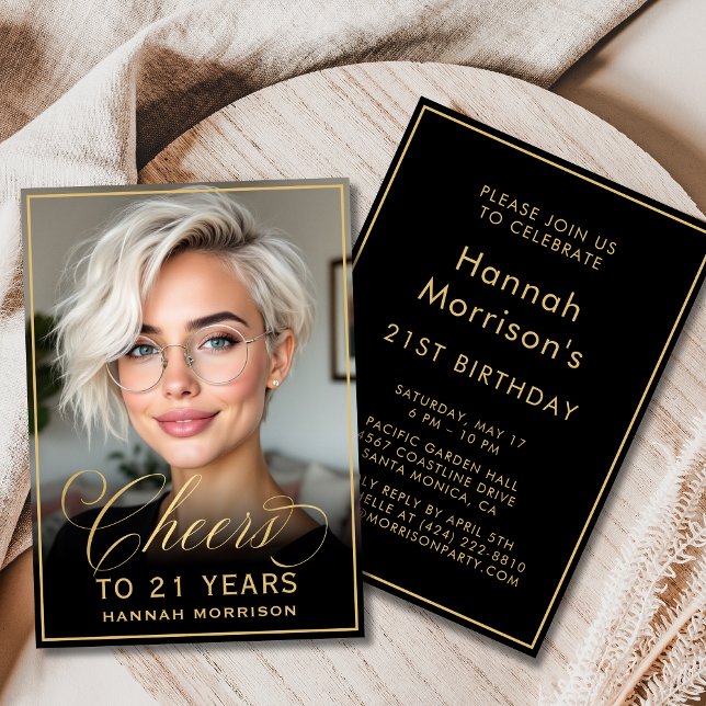 Convites Aniversário Preto e Dourado Anima 21 Anos Foto (Criador carregado)