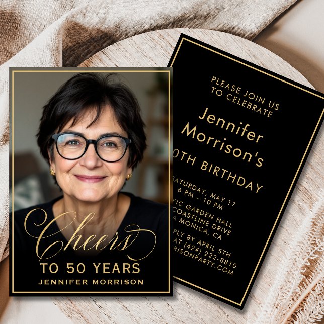 Convites Aniversário Preto e Dourado Anima 50 Anos Foto (Criador carregado)
