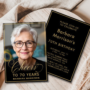 Convites Aniversário Preto e Dourado Anima 70 Anos Foto
