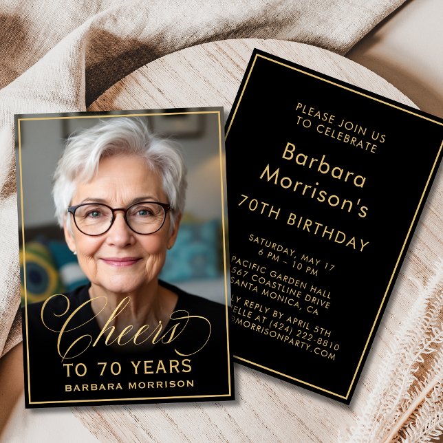 Convites Aniversário Preto e Dourado Anima 70 Anos Foto (Criador carregado)