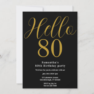Convites Aniversário Preto Ouro Chic 80 Anos