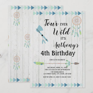 Convites Aniversário quatro sempre selvagem tribal rústic