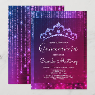 Convites Aniversário Quinceanera do roxo 15o com tiara