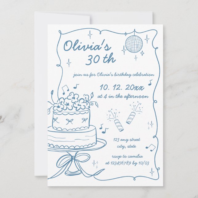 Convites Aniversário Rabiscado à Mão Escrito  (Frente)