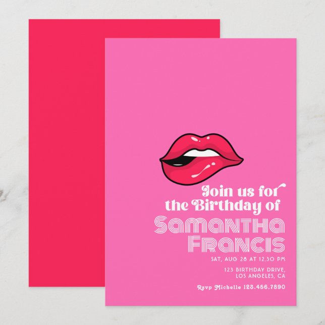 Convites Aniversário Retro Arte Pop Rosa Vibrante  (Frente/Verso)