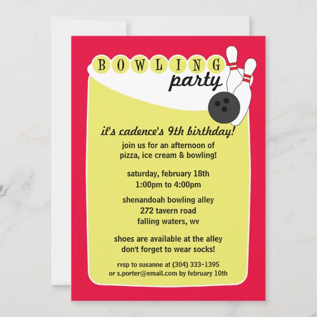 Convites Aniversário retro cor-de-rosa elétrico da boliche (Frente)