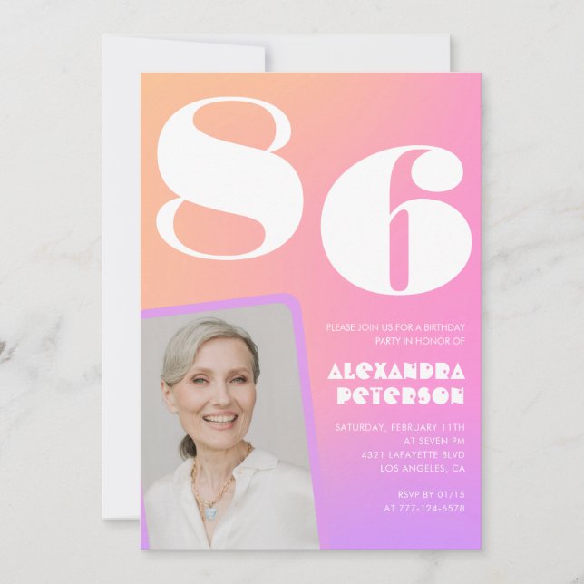 Convites Aniversário Retro Gradient Pink 86 (Frente)