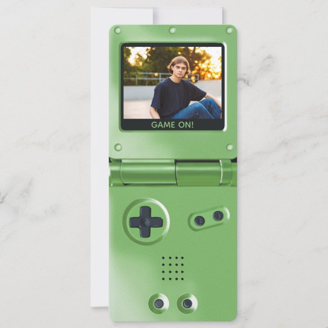 Convites Aniversário Retro Green Handheld Gaming II (Frente)