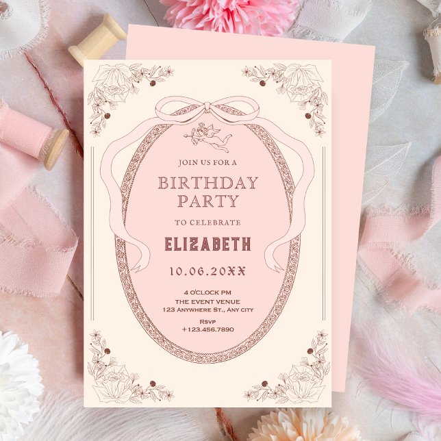 Convites Aniversário romântico clássico da soft vintage ros (Criador carregado)