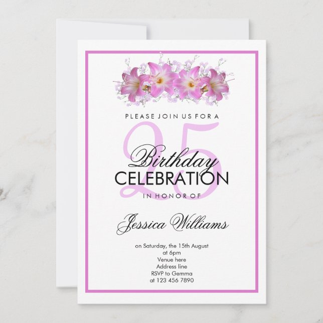 Convites Aniversário Romântico com Lírios Belladonna (Frente)