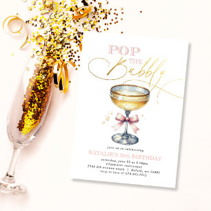 Convites Aniversário Rosa Champagne 'Estoure o Bubbly'