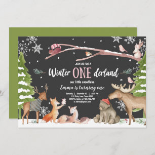 Convites Aniversário Rosa da Floresta Única de inverno